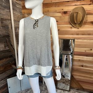 NWT J. Crew Spliced Tiered Tank Gray Contrasting White Hemline Center Seam 💗